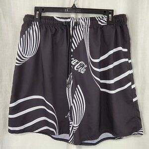 Men's Coca-Cola Black with White Design and Logo Shorts, Size Medium